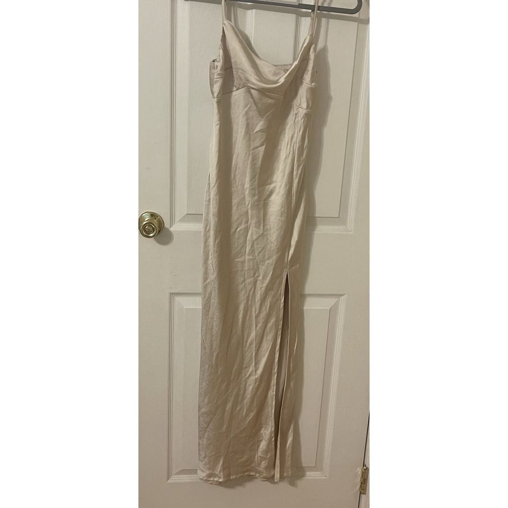 Blossom Cream Satin Look Front Slit Midi Dress Size 10